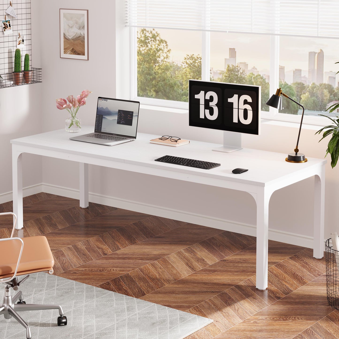 Lantine 78.7 - inch Computer Desk with Sturdy Wood Top, 2 Person Extra Long Desk, Large Modern Executive Desk, Thick Metal Frame, Suitable for Home Office, Study and Gaming, White