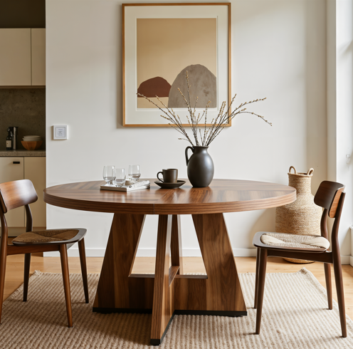 Lantine 47-inch Coffee Table, Round Dining Table for 4 People, Modern Farmhouse Wooden Kitchen Table for Dining Room, Kitchen, Living Room, Walnut (Chairs Not Included)