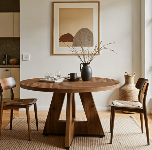 Lantine 47-inch Coffee Table, Round Dining Table for 4 People, Modern Farmhouse Wooden Kitchen Table for Dining Room, Kitchen, Living Room, Woodtone (Chairs Not Included)