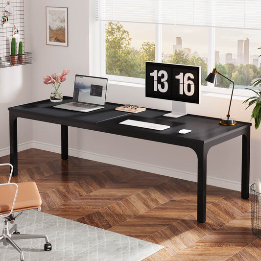 Lantine 78.7 - inch Computer Desk with Sturdy Wood Top, 2 Person Extra Long Desk, Large Modern Executive Desk, Thick Metal Frame, Suitable for Home Office, Study and Gaming, Black