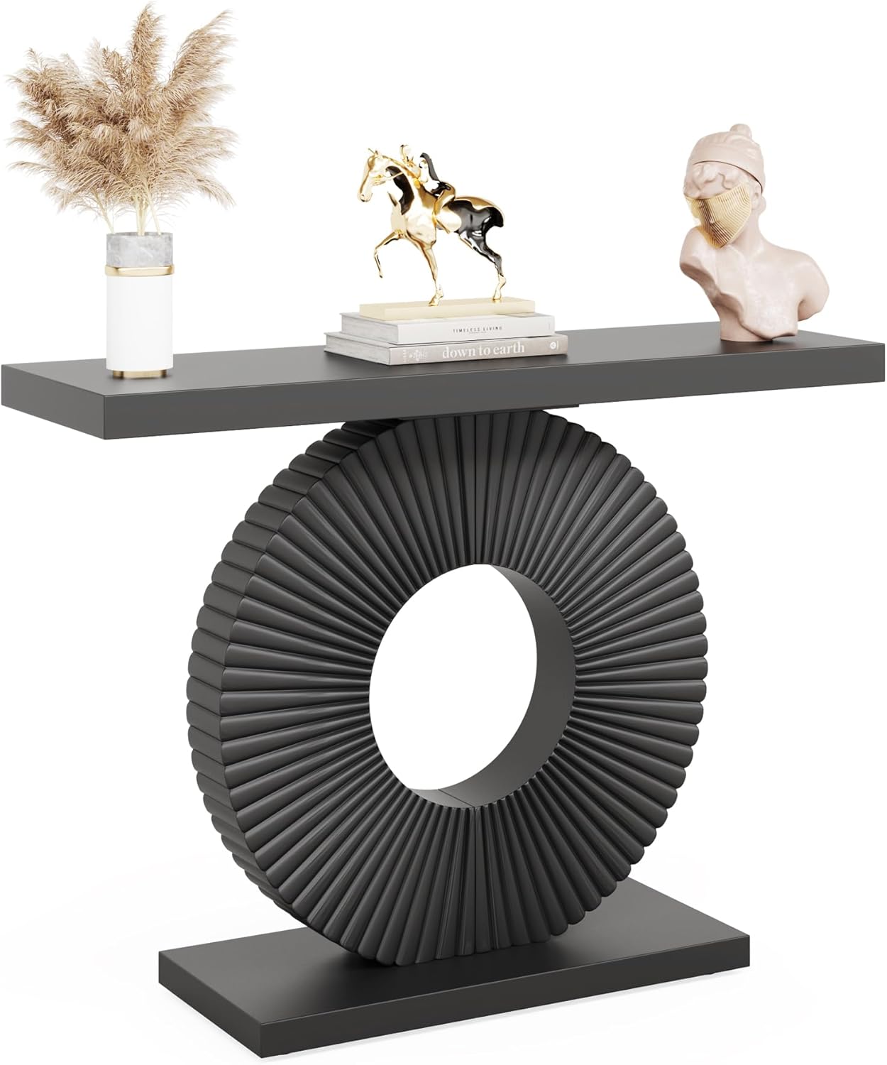 Lantine Console Table, 40" Wood Modern Art Narrow Long Side Table, Entryway Table with Round Base, Sofa Table, Accent Table for Living Room, Entryway, Hallway, Black